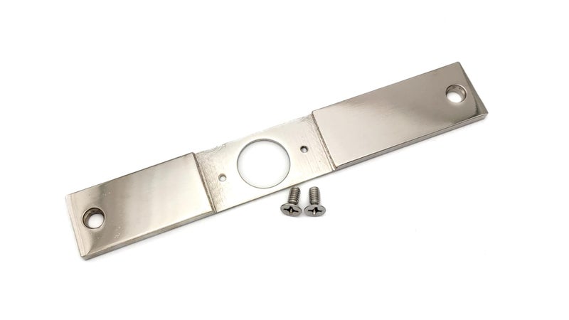 TUFF STRIKE Mortise Cut-Out Conversion Plate 8" x 1-1/4" | Mortise 86 Prep to Cylindrical 161 Prep | TUFF STRIKE | Polished Chrome - Image 2